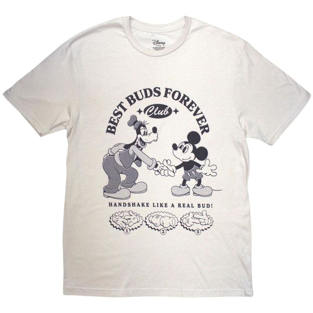 Disney Unisex Adult Best Buds Forever Club Mickey Mouse T-Shirt / Natural